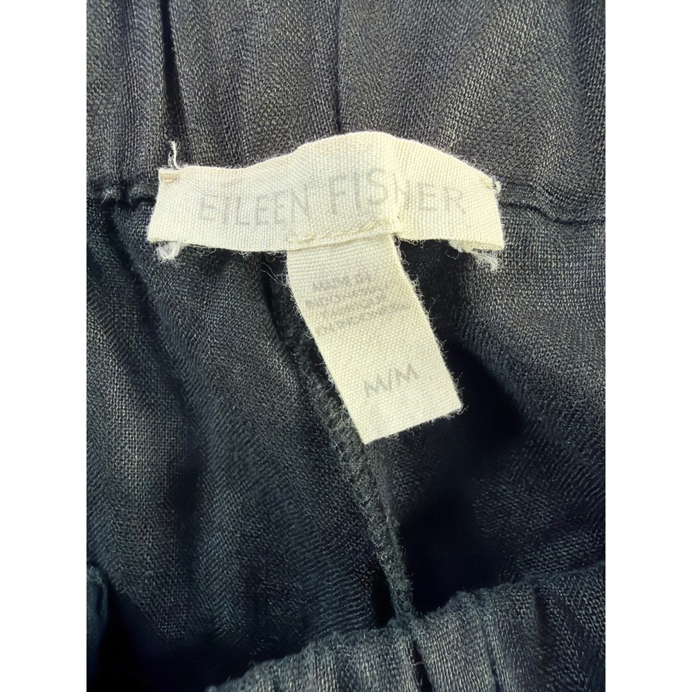 Eileen Fisher Black Organic Linen Tapered Pants Size Medium M Elastic Waist - Picture 7 of 8